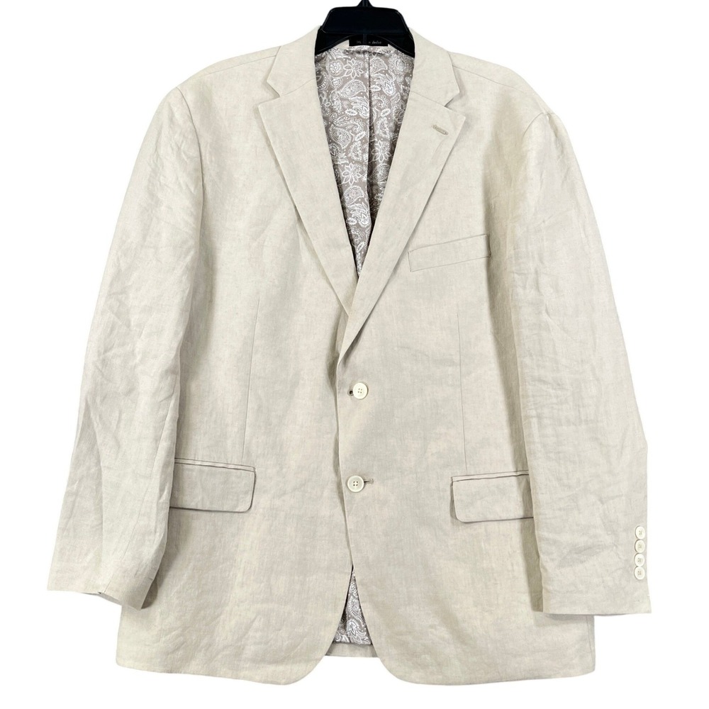 Lauren Ralph Lauren Linen Sport Coat Mens 46R Tan Paisley Lining Wedding